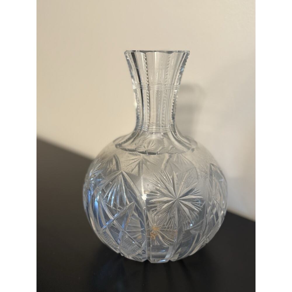 Stunning! American Brilliant ABP Hobstar Fan & Diamond Cut Glass Carafe 7 1/4"